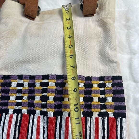 Jasper &Jeera beige canvas tote with multi color beads appliqué &leather straps - Picture 11 of 12